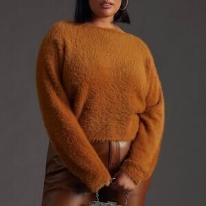 Anthropologie Pilcro Cropped Eyelash Sweater Size LP Large Petite